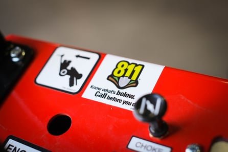 Call 811 sticker on a Barreto tiller